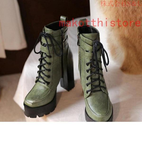 11.5cm レディース ショートブーツ 厚底 太ヒール サンダル レースアップ 編み上げ 黒 ブラック コスプレブーツ S＆Lライブ ゴスロリ パンク ロックファッション