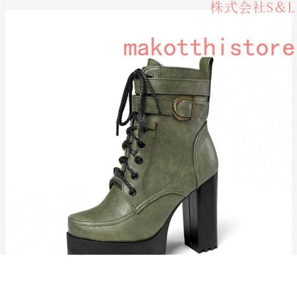 11.5cm レディース ショートブーツ 厚底 太ヒール サンダル レースアップ 編み上げ 黒 ブラック コスプレブーツ S＆Lライブ ゴスロリ パンク ロックファッション