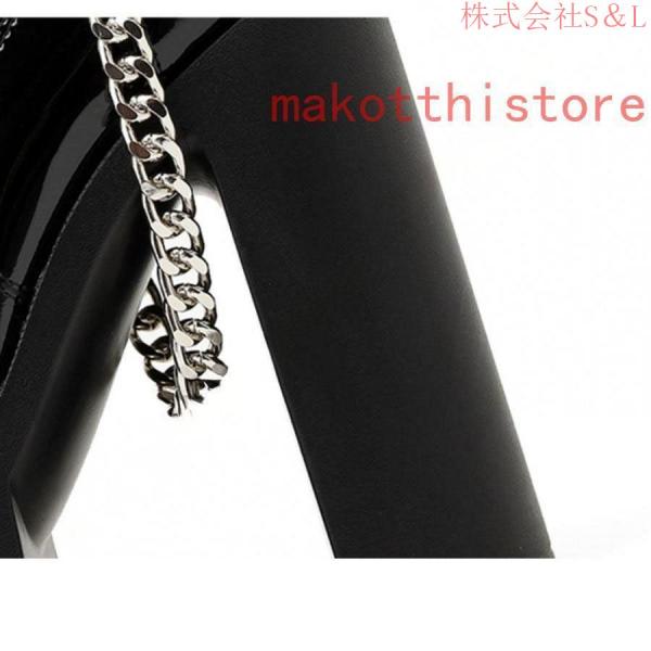 ショートブーツ ジャンヌ ダルク風 太ヒール 編み上げブーツ レースアップ S＆L 袴ブーツ パンク靴 大きいサイズ 24.0cm サイドジップ 歩きやすい チェーン付き