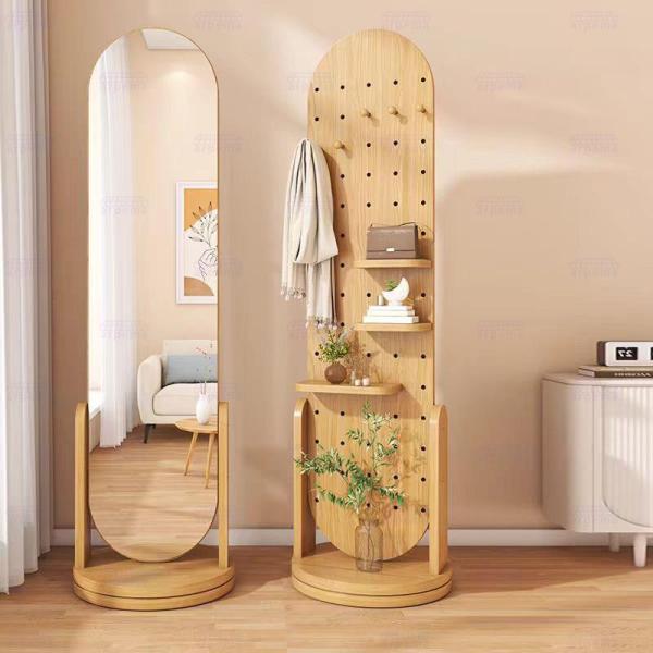 回転式スタンドミラー全身鏡収納北欧姿見鏡おしゃれ大型ミラー木製飛散防止
