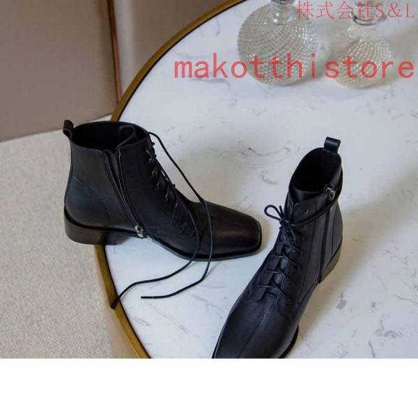 3.5CM 厚底 ショートブーツ 太ヒール 編み上げブーツ レースアップ 袴ブーツ S＆L 卒業式 衣装 ブーツ ハイヒール レディース 黒 白 スクエアヒール 履きやすい