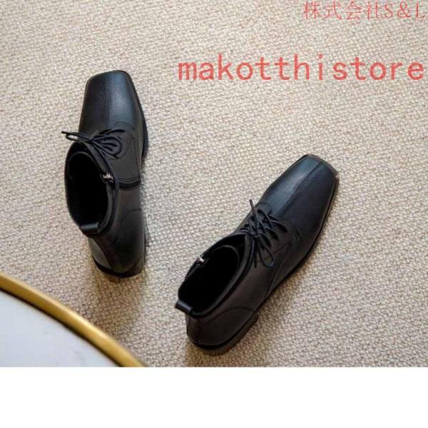 3.5CM 厚底 ショートブーツ 太ヒール 編み上げブーツ レースアップ 袴ブーツ S＆L 卒業式 衣装 ブーツ ハイヒール レディース 黒 白 スクエアヒール 履きやすい