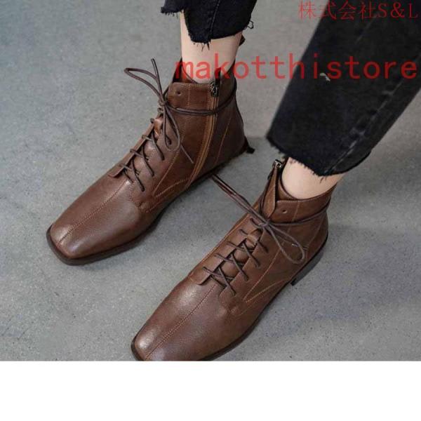 3.5CM 厚底 ショートブーツ 太ヒール 編み上げブーツ レースアップ 袴ブーツ S＆L 卒業式 衣装 ブーツ ハイヒール レディース 黒 白 スクエアヒール 履きやすい