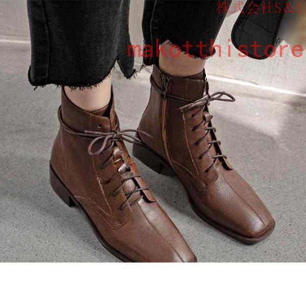 3.5CM 厚底 ショートブーツ 太ヒール 編み上げブーツ レースアップ 袴ブーツ S＆L 卒業式 衣装 ブーツ ハイヒール レディース 黒 白 スクエアヒール 履きやすい