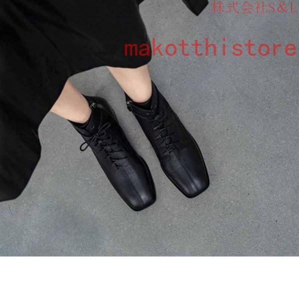 3.5CM 厚底 ショートブーツ 太ヒール 編み上げブーツ レースアップ 袴ブーツ S＆L 卒業式 衣装 ブーツ ハイヒール レディース 黒 白 スクエアヒール 履きやすい
