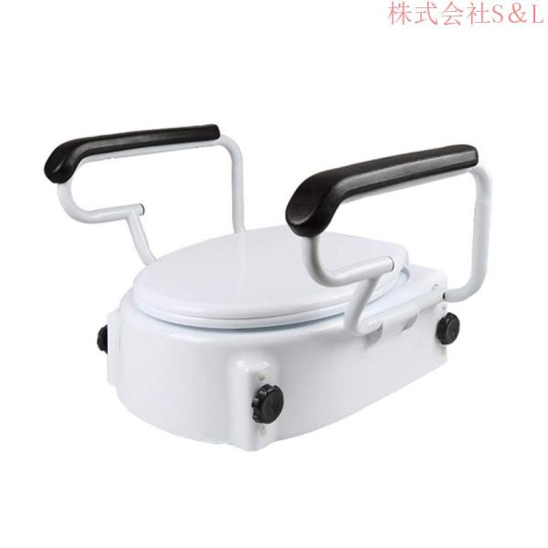 高齢者の安全トイレダブルオーライザー、アームレストと蓋付きトイレトイレ株式会社S＆Lモバイル150キロ耐荷重支持フレーム。