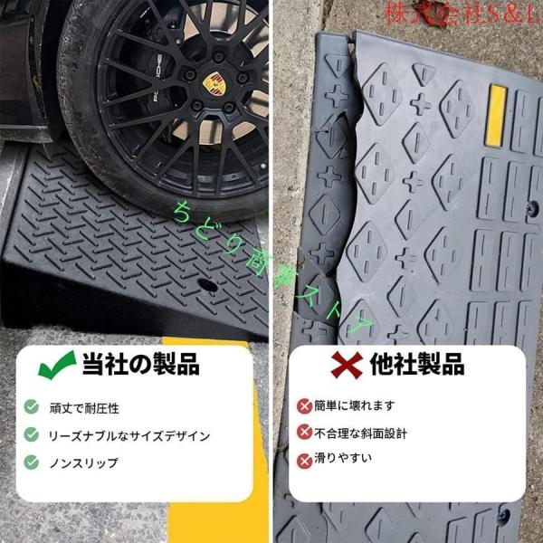 ヘビーデューティゴム段差スローププレート5-18cm高滑り止め面チャンネル乗り物車いすオートバイ駐車アシスト滑り止めゴム製S＆L段差プレート高さの頑丈な屋