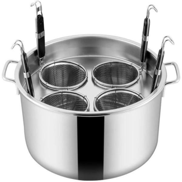 シチューポット煮込み料理深型ステンレスおでんのです鍋そばゆで釜茹麺鍋セットパスタ揚げステンレス製水切りS＆L麺器カレー鍋パスタ鍋寸胴鍋フック付_1
