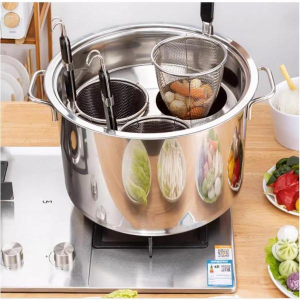 シチューポット煮込み料理深型ステンレスおでんのです鍋そばゆで釜茹麺鍋セットパスタ揚げステンレス製水切りS＆L麺器カレー鍋パスタ鍋寸胴鍋フック付_5
