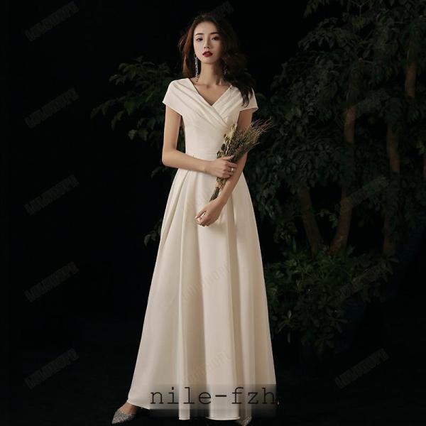 パーティードレス ウェディングドレス 総レース Vネック Aライン 白 ホワイト クローバー株式会社 上品ワンピース ロングドレス 母親 結婚式 ドレス 大人 ピアノ 発表会 記念日 演奏 パーティードレス ウェディングドレス 総レース Vネック Aライン 白