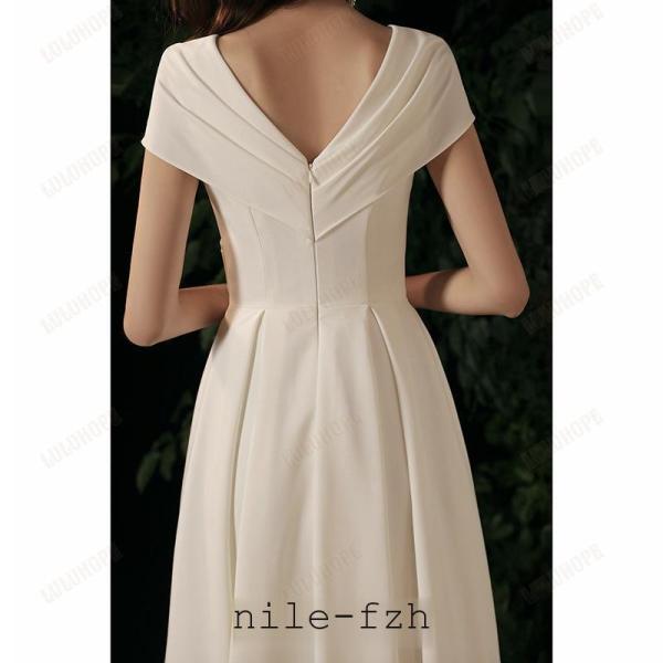 パーティードレス ウェディングドレス 総レース Vネック Aライン 白