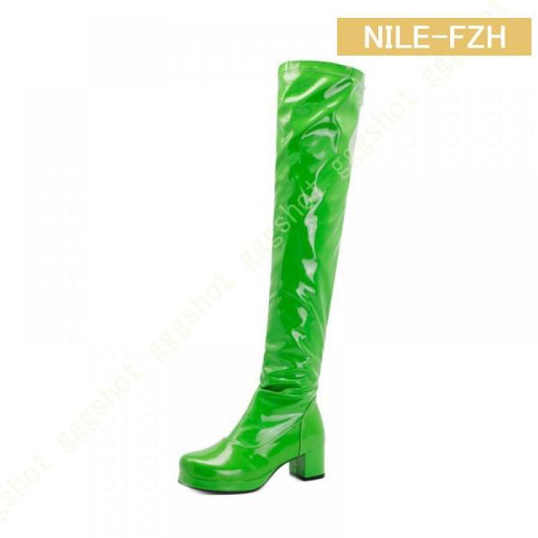 ストレッチブーツ ロング レディース ブーツ ローヒール エナメル