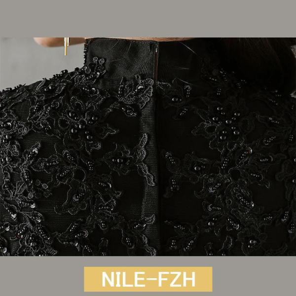 チャイナドレス 黒 ハイネック ロングドレス イブニングドレス