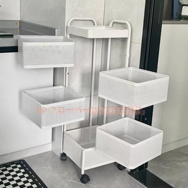 キッチンワゴン キャスター付き おしゃれ 4段 収納ワゴン 360°可動 天板付き クローバー株式会社 大容量 キャスターワゴン キッチン収納 バスケットワゴン 新生活 一人暮らし