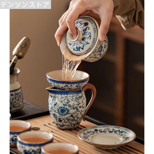 中国茶器セット 青と白の花柄 陶磁器 青白花柄茶器セット（急須・