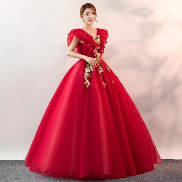 新作 カラードレス ウェディング ウエディングドレス エンパイア 可愛い花びら 音楽 クローバー株式会社 V襟 お呼ばれ 舞台衣装 撮影 エレガント 演奏会 新作 カラードレス ウェディング ウエディングドレス エンパイア