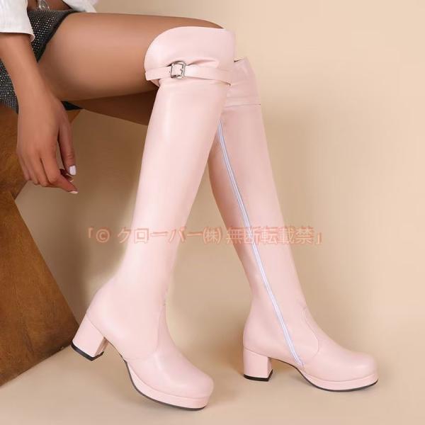 ロングブーツ レディース ジョッキーブーツ 太めヒール5ヒール チャンキーヒールエナメル 小さいサイズ/大きいサイズニーハイブーツ コスプレ用 クローバー株式会社 きれいめ4色