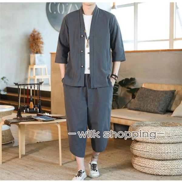 綿麻上下セット セットアップ リネン 夏 半袖 セットアップ メンズ