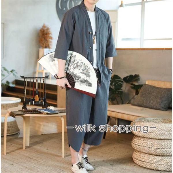 綿麻上下セット セットアップ リネン 夏 半袖 セットアップ メンズ