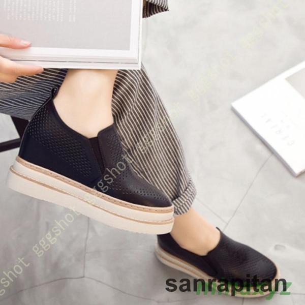 厚底 スリッポン レディース スニーカー インヒール 白 黒 クローバー株式会社 軽量 ローファー ラウンドトゥ ローカット カジュアル クッション性 シークレットシューズ 革 通気 厚底 スリッポン レディース スニーカー インヒール 白 黒 クローバー