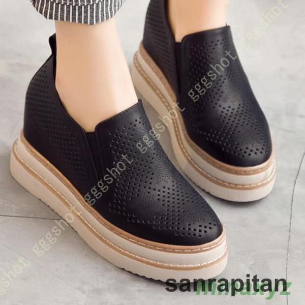 厚底 スリッポン レディース スニーカー インヒール 白 黒 クローバー