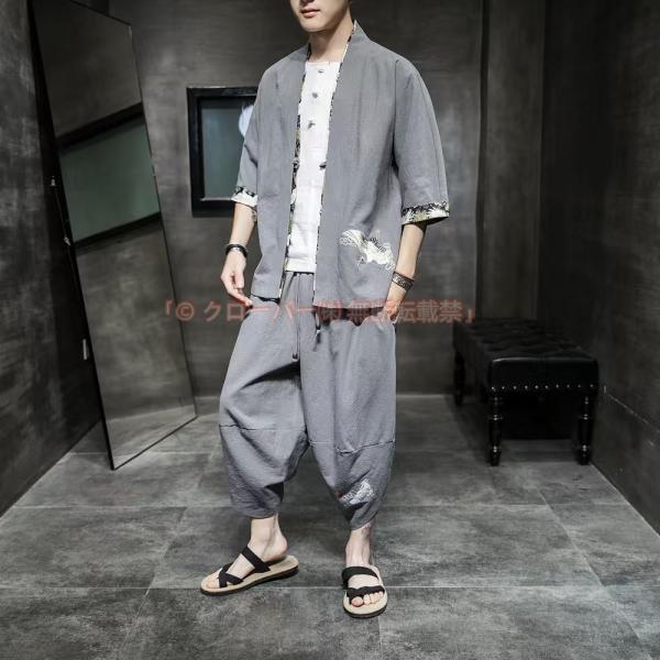 セットアップ 上下セット メンズ 刺繍 部屋着 和柄 ゆったり クローバー株式会社 通気性 カッコイイ 普段着 ストレッチ 大人 無地 シンプル コンフォート 夏服