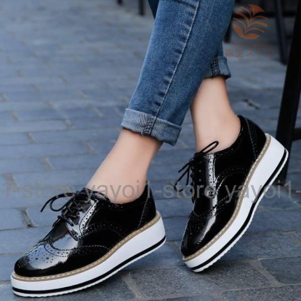 プラットフォームシューズ 厚底 ローファー レースアップ エナメル