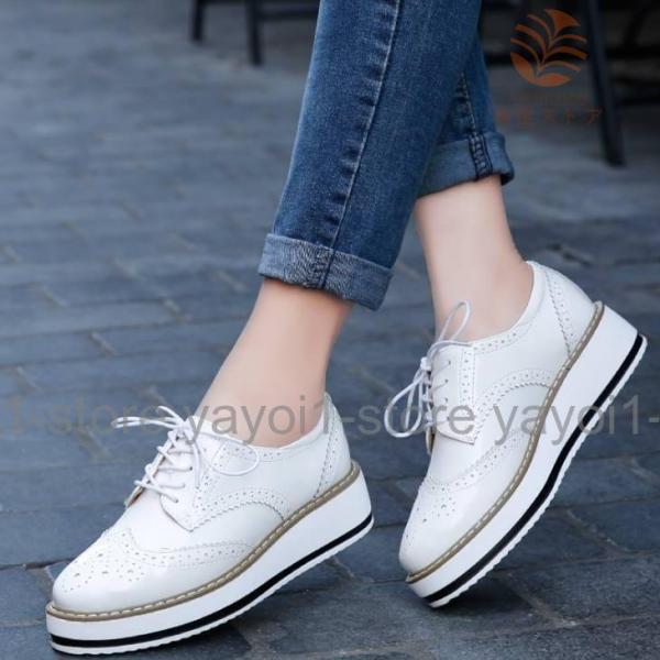 プラットフォームシューズ 厚底 ローファー レースアップ パンチング