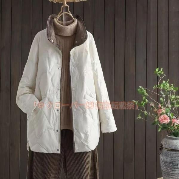 ダウンコート レディース ダウンジャケット ロング 膝丈 アウター 無地 クローバー株式会社 カジュアル ゆったり 着痩せ 薄手 通勤通学 羽織り 可愛い アウトドア