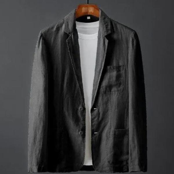 美品✨ヒムカシ 麻（リネン）100% BLACK テーラードジャケット CXXQ] 麻ジャケット メンズ 麻100％ サマージャケット 春夏用