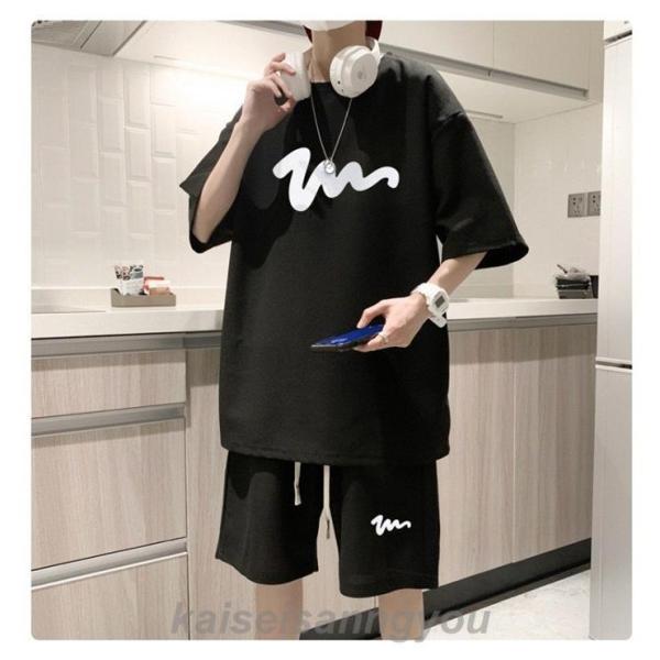 上下セット メンズ ゆったり ハーフパンツ Tシャツ 半袖 夏 クローバー