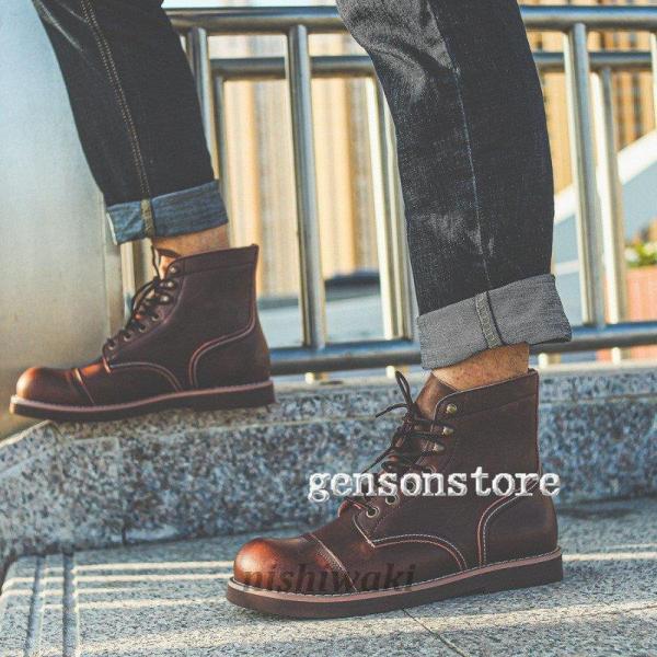 ヴィンテージ 編み上げ ショートブーツ メンズブーツ 本革 革靴 レース