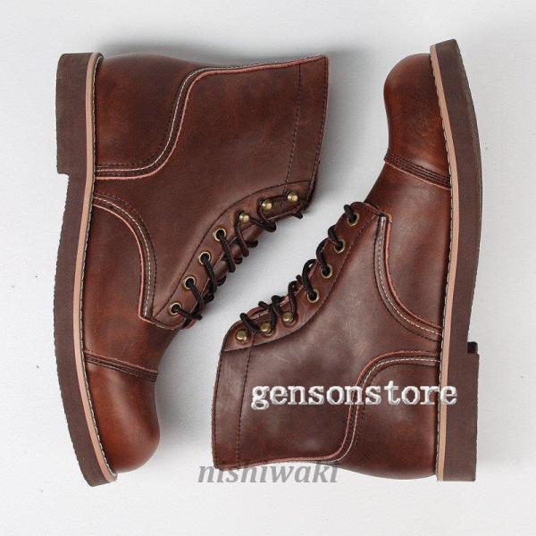 ヴィンテージ 編み上げ ショートブーツ メンズブーツ 本革 革靴 レース