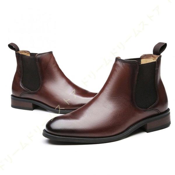 チェルシーブーツ サイドゴアブーツ メンズ 本革 ロングノーズ