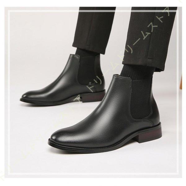 チェルシーブーツ サイドゴアブーツ メンズ 本革 ロングノーズ