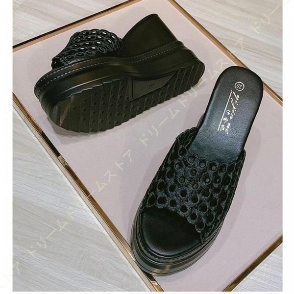 厚底 サンダル レディース ウェッジソールサンダル 春夏 ミュール 刺繍