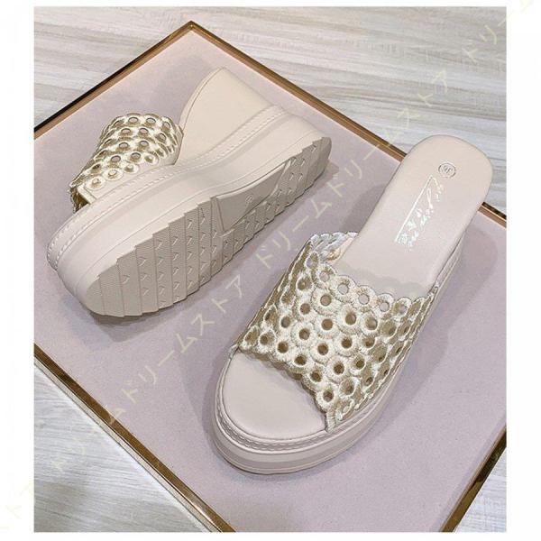 厚底 サンダル レディース ウェッジソールサンダル 春夏 ミュール 刺繍