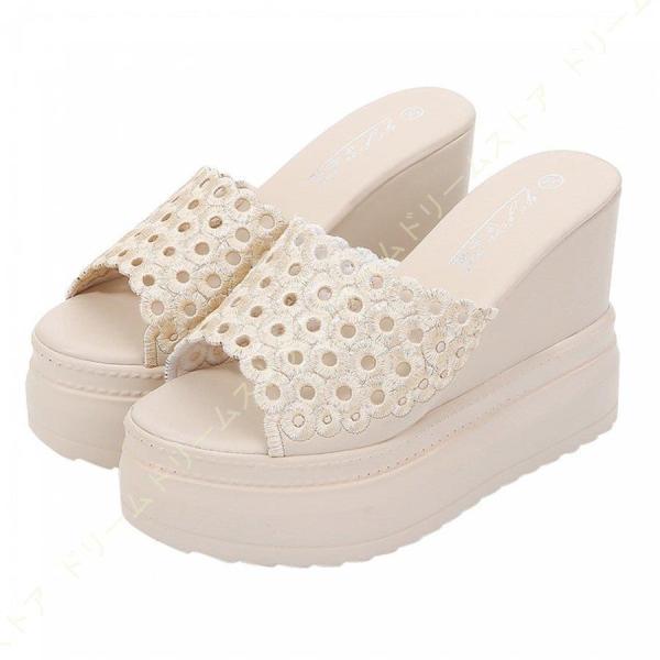 厚底 サンダル レディース ウェッジソールサンダル 春夏 ミュール 刺繍