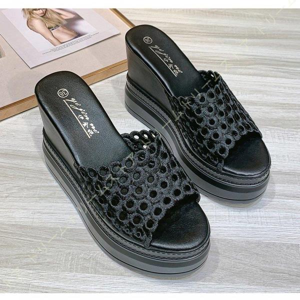 厚底 サンダル レディース ウェッジソールサンダル 春夏 ミュール 刺繍