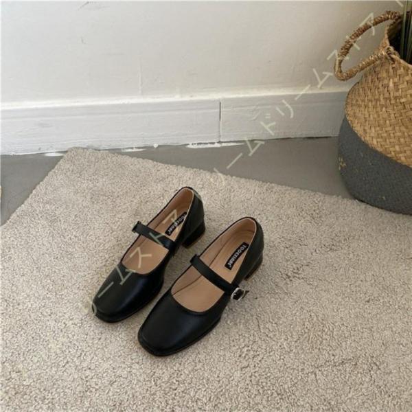 パンプス ストラップ 黒 チャンキーヒール 3.5cmヒール 痛くない