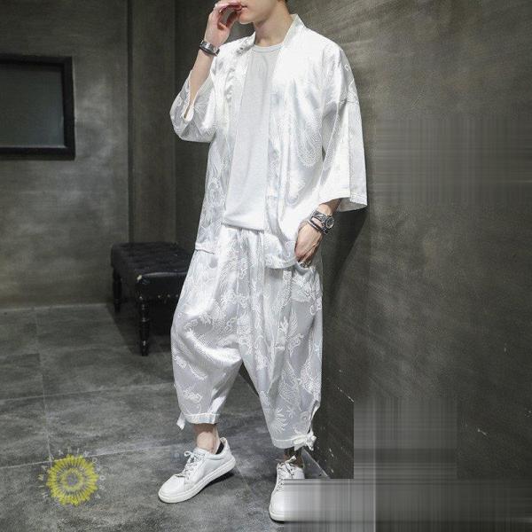 甚平 メンズ 夏 上下セット 浴衣風 作務衣 セットアップ クローバー株式会社 長袖 接触冷感 和式 祭り 男性用 半被 半纏 クール感 花火大会 ゆったり 和風 七分丈パンツ 龍柄 甚平 メンズ 夏 上下セット 浴衣風 作務衣 セットアップ クローバー