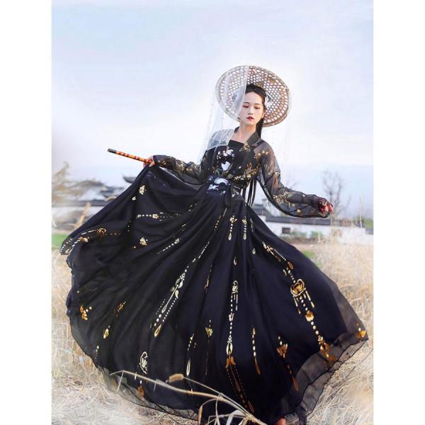 漢服 ドレス ハロウィン コスプレ 衣装 ブラック 黒 クローバー株式会社 中華 民族衣装 コスチューム 鶴 刺繍 素敵 中華 漢服 衣装 中華服 チャイナ服 ハロウィン コスプレ衣装 仮 漢服 ドレス ハロウィン コスプレ 衣装 ブラック 黒 クローバー株式