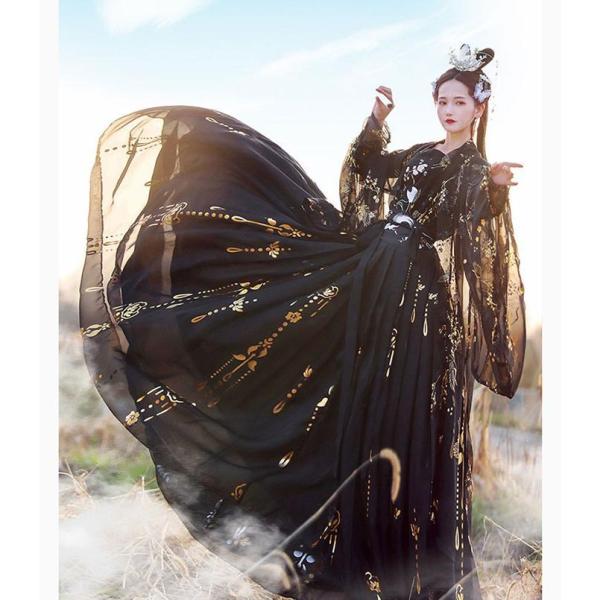 漢服 ドレス ハロウィン コスプレ 衣装 ブラック 黒 クローバー株式