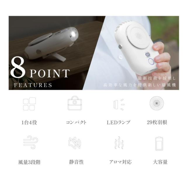 ハンディファン 首かけ扇風機 腰掛け 卓上 1台4役 多機能 ネックファン LED残量表示 手持ち 2000mAh 充電式 携帯 静音 熱中症対策