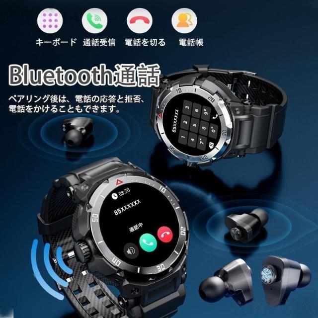スマートウォッチ 日本製センサー 通話機能 ワイヤレスイヤホン付き 血圧測定 血中酸素 高精度心拍数 睡眠管理 呼吸率 歩数計 100+運動モード 着信通知 IP67防水_10