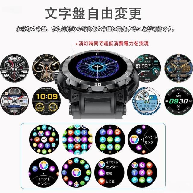 スマートウォッチ 日本製センサー 通話機能 ワイヤレスイヤホン付き 血圧測定 血中酸素 高精度心拍数 睡眠管理 呼吸率 歩数計 100+運動モード 着信通知 IP67防水_16