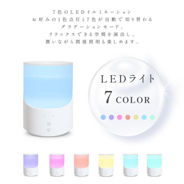 超音波 加湿器 卓上 2.5L 自動停止機能 LEDライト付き 上部給水 3段階調節 吹出し口360°回転 超微細ミスト アロマ対応 空焚き防止 省エネ