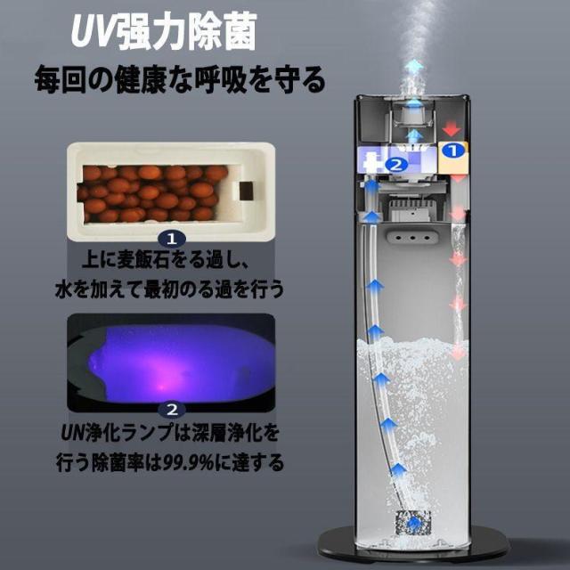 加湿器 超音波式 大型加湿器 タワー型 空気清浄機 9L大容量 4重除菌 48H連続運転 uv除菌 マイナスイオン 自動湿度調節 上部給水 低騒音 花粉 省エネ 乾燥対策_5