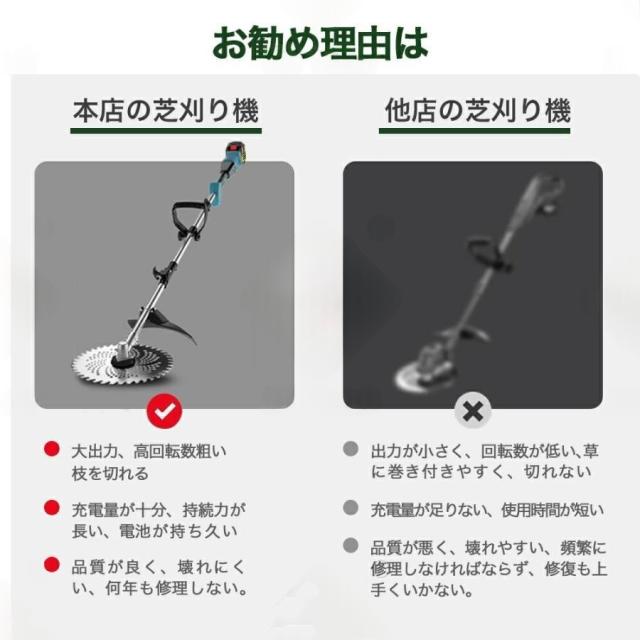 草刈機 充電式 電動草刈機 草刈り機 9インチ マキタバッテリー互換 ブラシレスモーター 刈払機 替刃付き コードレス 多機能 刈払機 枝切り 軽量 芝刈り機 2025 2026_4