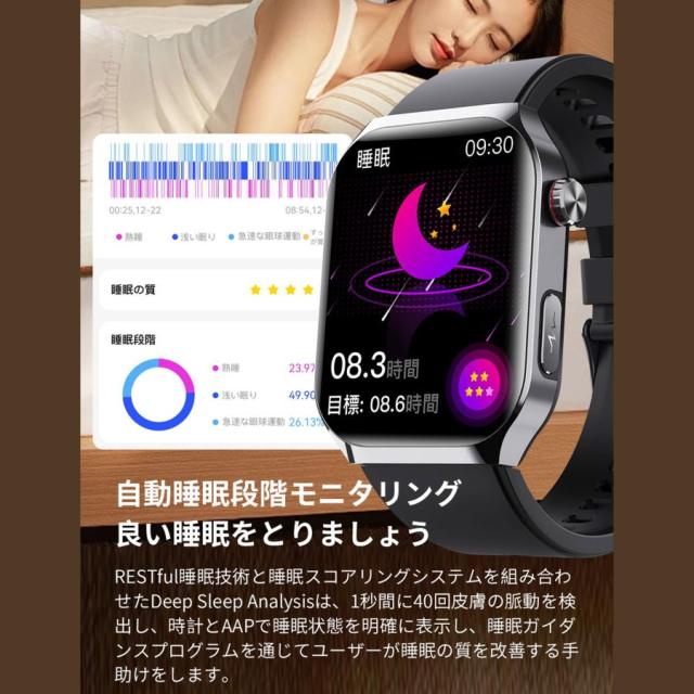 2025最新 スマートウォッチ 医療レベル 血圧 心拍数血液成分 体組成分析 通話機能 ECG心電図 血中脂質 尿酸 血中酸素 体温 日本製センサー SOS緊急連絡 ギフト_11